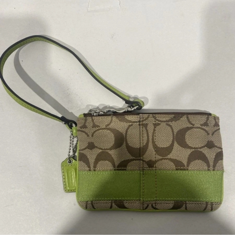 NWOT Coach Brown and Green Monogram Wristlet